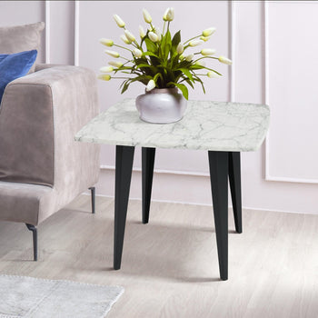 Soro 24" Square Italian Carrara White Marble Side Table with Metal Legs